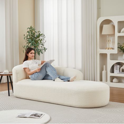 Méridienne moderne en chenille, dossier ondulé, 204 x 87 x 66 cm, beige, REDOM (1/5)