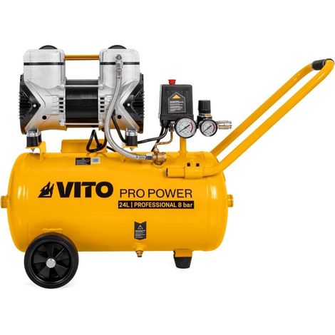 Compresseur à Air Portatif Silencieux 24L 2CV / 1,5 kW Gonfleur Pneus Voiture Chantier Sans huile 8 bar VITO (1/5)