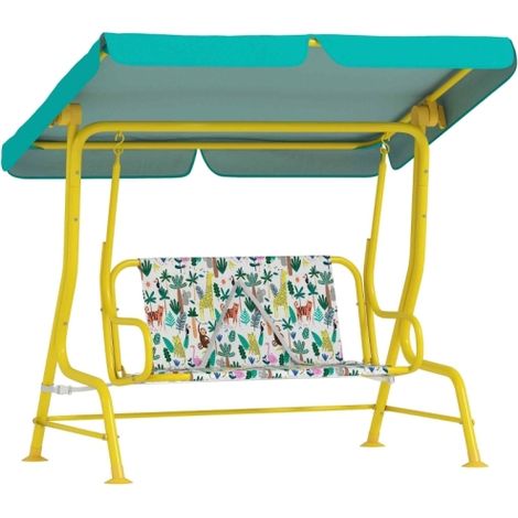 2-Sitzer Kinder Hollywoodschaukel mit verstellbar Sonnendach Sicherheitsgurt für 3-6 Jahre bis 60 kg 112x75x120cm Grün 
On-Site