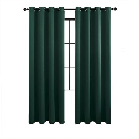 Lot de 2 rideaux occultants isolés, rideaux à œillets, pour salon et chambre, 140x175 cm (vert foncé) (1/5)