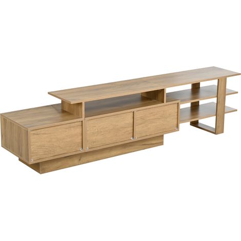 Meuble TV Set mit 3 Schubladen, 1 offenem Fach, Vitrine mit 3 Türen und Wandregal mit LED für Wohnzimmer, MDF, Schwarz Natur (1/5)