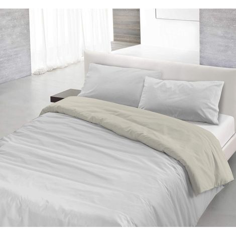 Italian Bed Linen Parure Copri Piumino Natural Color, Grigio Chiaro/Panna, Una Piazza e Mezza (1/5)