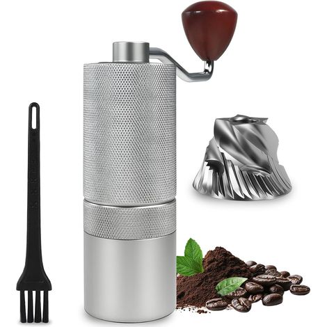 Moulin à café manuel avec broyeur à grains amovible, mouture réglable, idéal pour le camping - Argent (1/5)