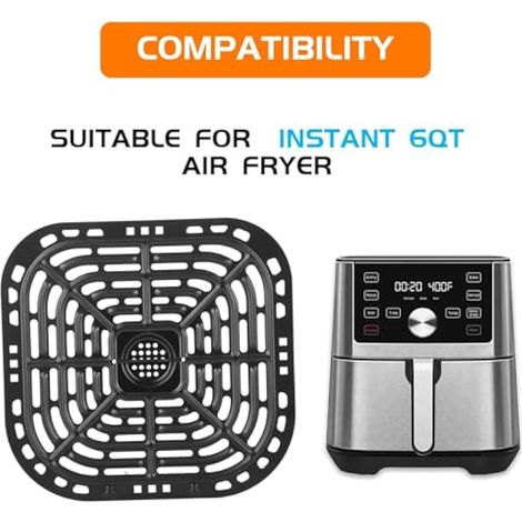 Plaque de Gril de Rechange pour Friteuse à Air, Plaque de Gril pour Friteuse Carrée 23.5X24.5 Cm, Plaque de Bac à Légumes de Remplacement pour Friteuse en Acier Inoxydable 304 (1/4)