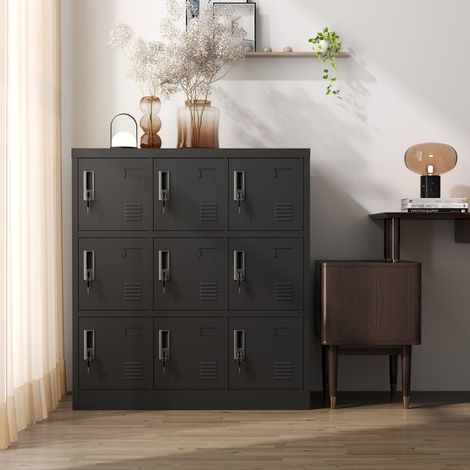 Rangement de bureau-Armoire métallique 9 portes sécurisée-Porte-cartes-Noir-Pour salle de sport/école/maison-90x40x100(cm) (1/5)