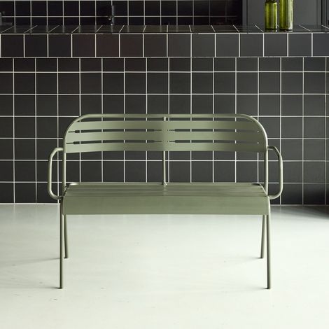 Banc extérieur 2 places acier kaki - 118 x 52 x 80cm - Amélia
