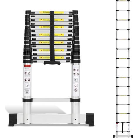 TolleTour Échelle télescopique en aluminium de 4,4 m, échelle simple avec stabilisateur, charge maximale de 150 kg