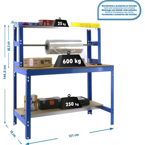 Simonrack Banco da lavoro Blu e Legno 120x144 cm Robusto