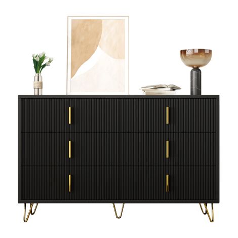Élégant buffet au design moderne, commode offrant un vaste espace de rangement et dotée de poignées dorées. (1/5)