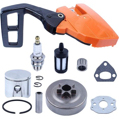 Adefol Assemblage de frein de chaîne de tronçonneuse 38mm 530054802 pour Husqvarna 36 136 137 Couvercle d'embrayage Poignée de frein Pignon Remplacement avec piston, roulement, filtre à air, filtre à (1/5)