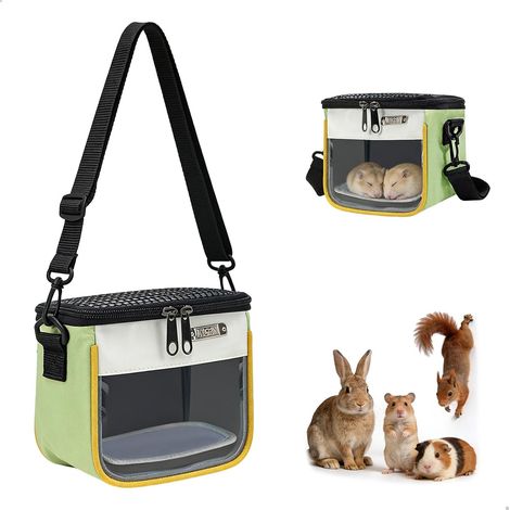 Cage Hamster, Cage Cochon d'Inde, Caisse Transport Rongeur, Sac à Bandoulière Boite Transport, Portable Oiseaux Panier De Transport pour Chinchillas Hérissons Oiseaux Activités de Plein Air (Vert) (1/5)