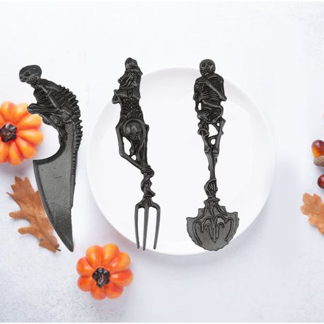 Accessoires de cuisine en alliage de zinc, coffret de couverts squelette (noir), cadeau d'Halloween (1/5)