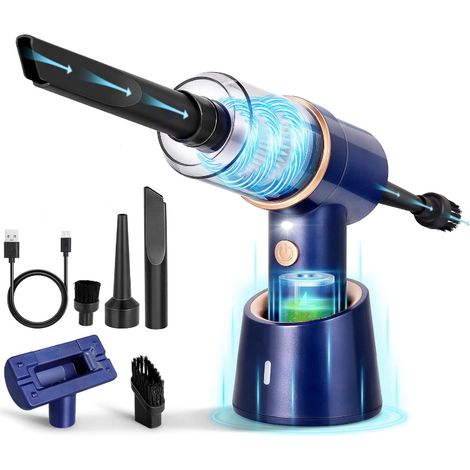 Aspirateur portatif sans fil 3 en 1 avec souffleur d'air comprimé électrique, mini aspirateur rechargeable, modèle amélioré bleu, pour le nettoyage des poils d'animaux et de la voiture (1/5)