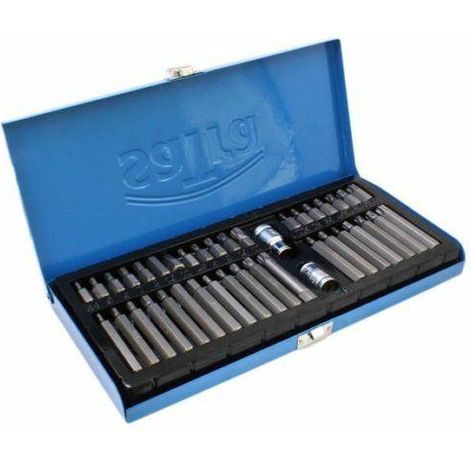 SATRA S-40BS2 Set of bit of acciaio speciale S2 per profili dentellati, Torx, Allen, incl. adattatore of 1/2" + 3/8".