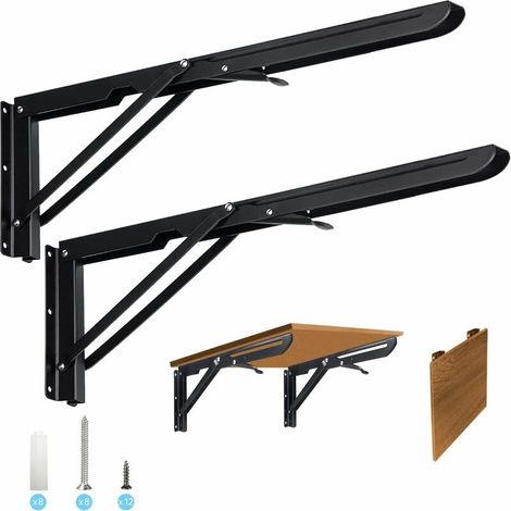 Équerre Étagère Murale 2 Pièces 450 mm - Équerre Charge Lourde, Équerre Pliante, Acier Inoxydable Équerre Rabattable Murale, Support d' Étagères Pliable, Table Étagère
