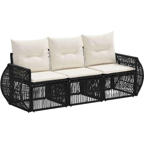 Gartensofa-set 3 pcs Schwarz und Cremeweiß Poly-Rattan vidaXL