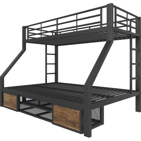 Kinder-Etagenbett 90 x 200 cm / 140 x 200 cm mit Schuhschrank, Staufächern, Leiter, Schwarz (1/5)