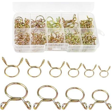 126 Pièces Clip à Ressort Tuyau Serre-Joints. 5-14 mm Colliers de Serrage à Ressort Collier Serrage Durite Essence Colliers de Serrage de Tuyau de Carburant pour Eau Tuyaux. Silicone Tubes (1/5)