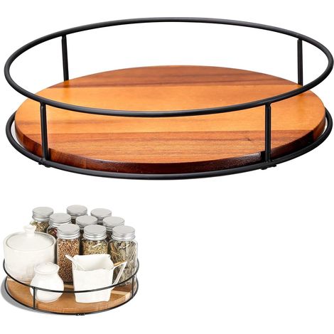 Organisateur de Plateau tournant de 9 Pouces en Bois Lazy Susan, antidérapant Rotatif à 360° Rangement étagère à épices Placard pour Armoire de Table Cuisine (1/5)
