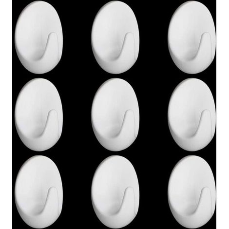 Lot de 10 crochets muraux ovales autocollants en plastique blanc pour étagères