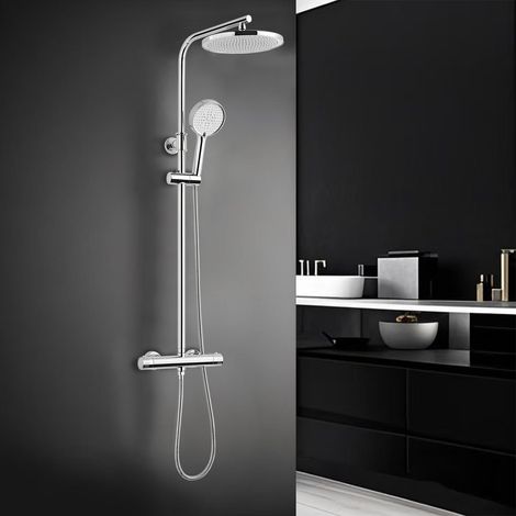 Ensemble mitigeur douche thermostatique avec pommeau de douche effet pluie 25 cm Chromé (1/5)