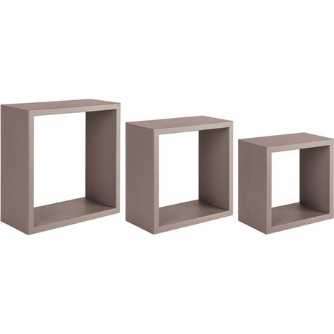 Set di 3 Mensole da Muro, Cubi Arredo, Mensole Cubo, Cubi da Parete, Marrone Talpa, 35x35, 30x30 e 25x25 p15,5 cm - Incubo (1/4)