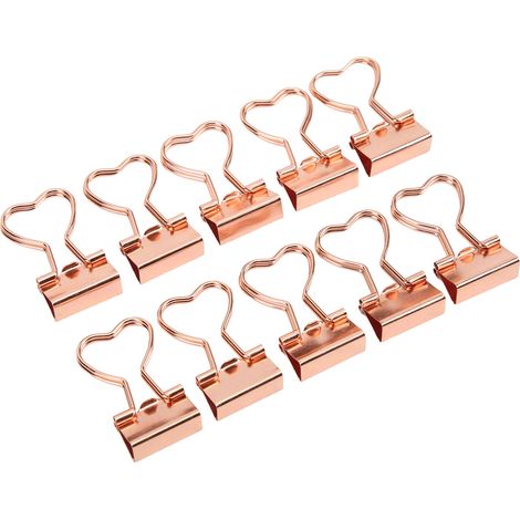 10Pcs Binder Clips Love Shape Rose Gold Clamping Force Tight Manganese Steel Sheet Material Paper Clips (1/5)