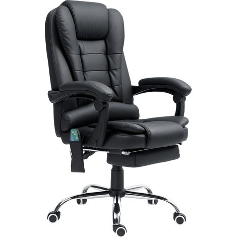 Office Chair with 6 Point Massage Back Heat, PU Desk Chair with Footrest Adjustable Height Swivel Wheels, Back Reclining, Black (1/5)