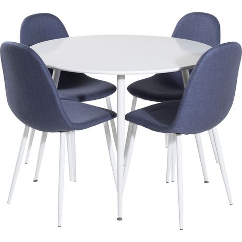PlazaWHWH100 ensemble table, table blanc et 4 Polar chaises bleu, blanc. (1/5)