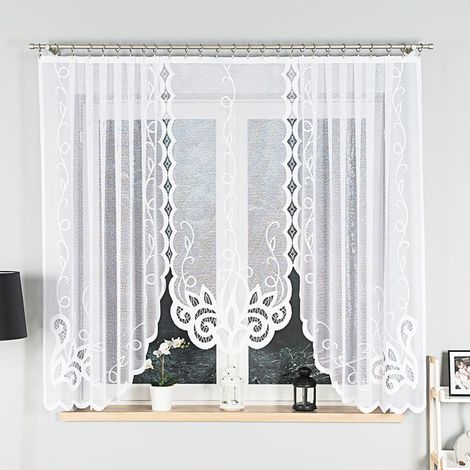 EWELINA - Tenda jacquard pronta all'uso con taglio in basso - 300x160 cm - bianco (1/5)