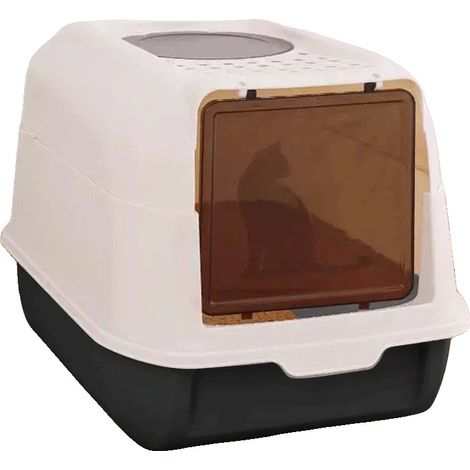 Arenero para gatos con cajón extraíble, control de olores, negro. (1/2)
