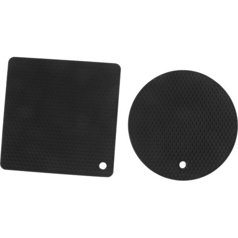 Lot de 5 dessous de plat en silicone alvéolé (2 ronds et 3 carrés), noir, pour plats chauds et tables. (1/5)