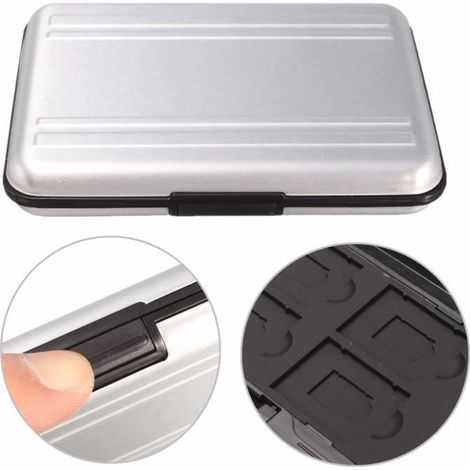 Aluminium Boîte Rangement à 8 Carte Mémoire Micro SD/SD/SDHC/SDXC Boîtier Housse Étui Stockage Protection Protecteur (1/4)