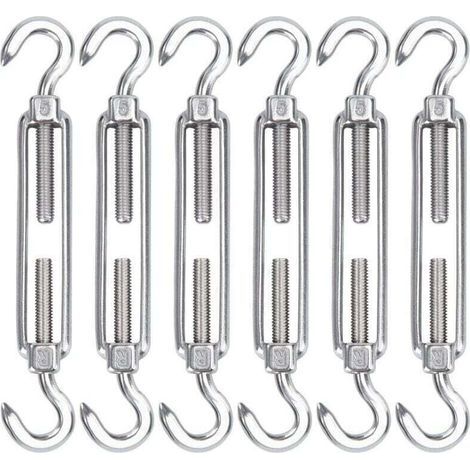 M5 Edelstahl-Kabelspanner, 6er-Pack Drahtspannhaken und verstellbarer Haken, Hochleistungs-Spannhaken und Haken für Seil, Kabel, Wäscheleine, Gitter für Sonnenschutzinstallation. (1/4)