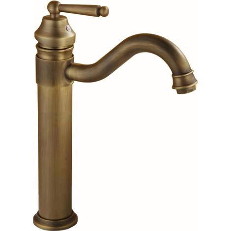 Robinet Lavabo - Laiton Massif - Finition Cuivre Vieilli - Commande Unique - Hauteur Bec 270 mm - Longueur Bec 195 mm - Installation Orifice Unique