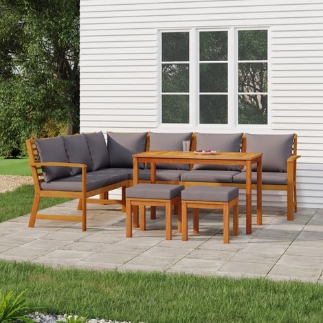 Ensemble Table et Chaise de Jardin avec coussins 7 pcs - Meuble de jardin Bois acacia BV956944 - BonneVie (1/5)