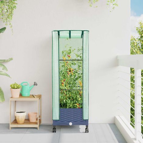 vidaXL Vaso da Giardino con Copertura per Serra e Ruote Blu Grigio PP (1/5)