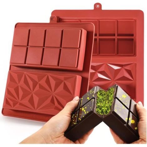 Moule à Chocolat - 2-en-1 - Silicone Alimentaire - Profond - Rouge - Compatible Lave-Vaisselle (1/4)