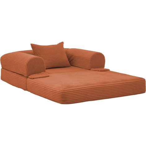 Divano letto singolo pieghevole in tessuto effetto corda arancione con cuscino, MODENUIT (1/5)