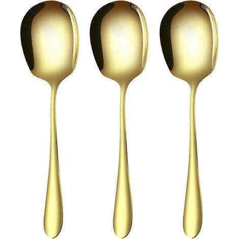 Lot de 3 grandes cuillères de service en acier inoxydable pour buffet, idéales pour la cuisine, les restaurants et les banquets (Or-11) (1/5)