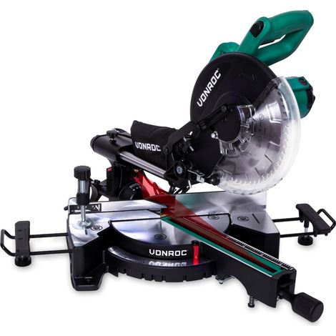 Vonroc – Scie à onglet radiale 1900W 254mm – Guidage laser – Capacité de coupe 70 x 310mm – Vitesse 5000 tr/min – Pour bois dur et tendre (1/5)