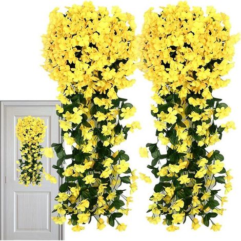 2 pieces plantes suspendues artificielles glycines , deco exterieur pour mariage balcon mur jardin , jaune (1/5)