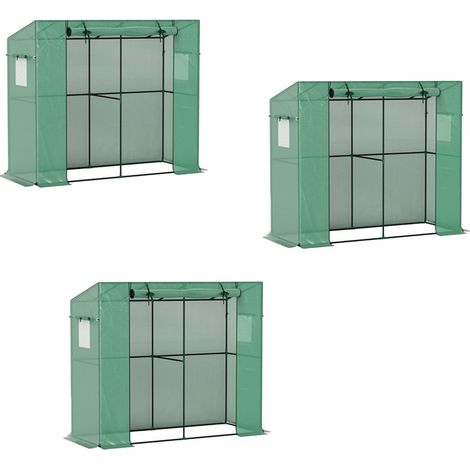 3er-Set mini-Gewächshaus, Anlehn-Gewächshaus mit Rolltür und Netzfenstern, UV-beständig, für Blumen, Setzlinge, Pflanzen, Grün