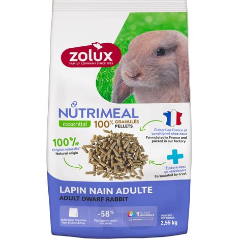 Granulés pour lapin nain adulte (6 mois et plus) sac de 2.55 kg - zolux