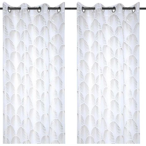 Homemaison – Panneau de voilage blanc 260 x 140 cm – 100% polyester – Motif argenté – 8 œillets pour installation facile (1/3)