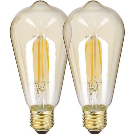 2er-Pack LED-Filamentlampen ST64 im Retro-Design, bernsteinfarben, E27-Fassung, 806 lm, warmweißes Licht (2700 K), 60-W-Äquivalent, Energieeffizienzklasse A++
