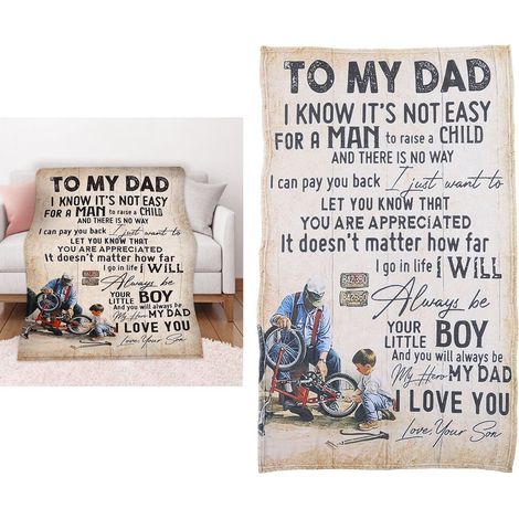 Couverture cadeau personnalisée pour la fête des pères, enveloppe et lettres incluses, idéale pour la sieste sur le canapé, 150 x 100 cm / 59,1 x 39,4 pouces. (1/5)