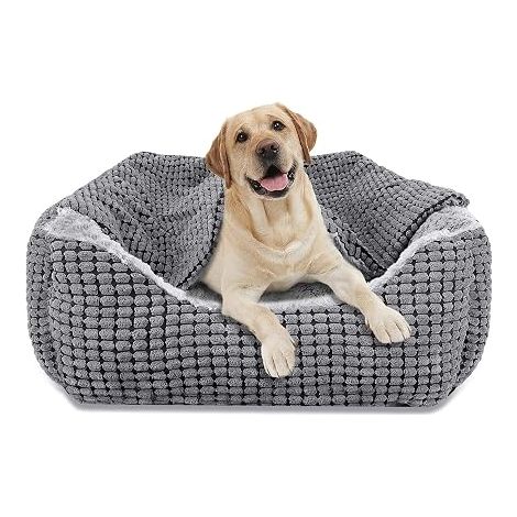 Panier pour Grands Chiens, Panier Rectangulaire, Antidérapant et Lavable avec Couverture, 89 x 64 x 23 cm, pour Animaux Domestiques (1/3)
