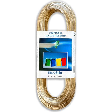 Corde à Linge d’Extérieur en Acier – 20 MÈTRES – Fil à Linge Plastifié pour Extérieur, Idéal pour Étendre Le Linge, Les Vêtements et Les Serviettes – Transparent – Épaisseur 4 mm (1/5)