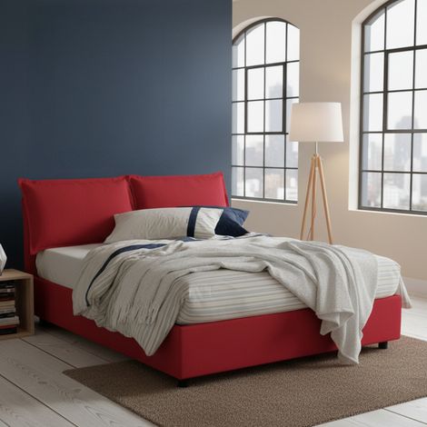Talamo Italia Letto matrimoniale Antonia, Letto contenitore con rivestimento in tessuto, 100% Made in Italy, Apertura frontale, adatto per materasso Cm 160x200, Rosso, con imballo rinforzato (1/5)